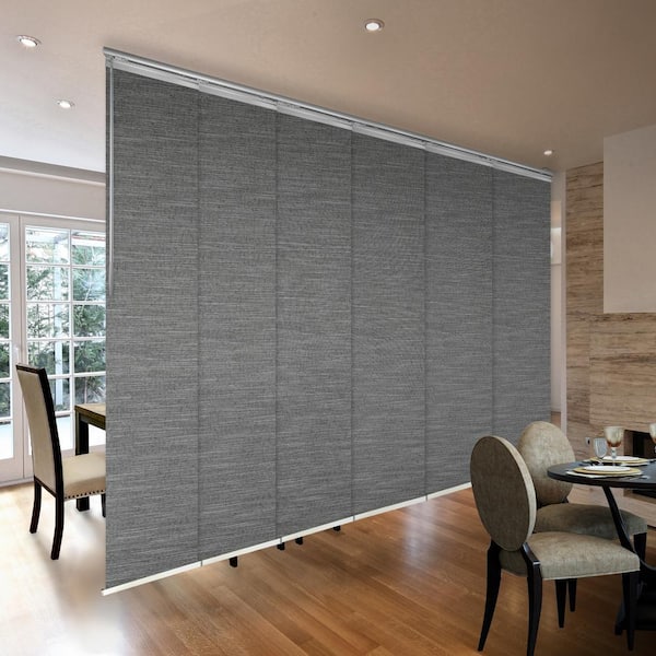 EMOH Heather 70 in. - 130 in. W x 94 in. L Adjustable 6- Panel in Satin Nickel Single Rail Panel Track with 23.5 in. Slates
