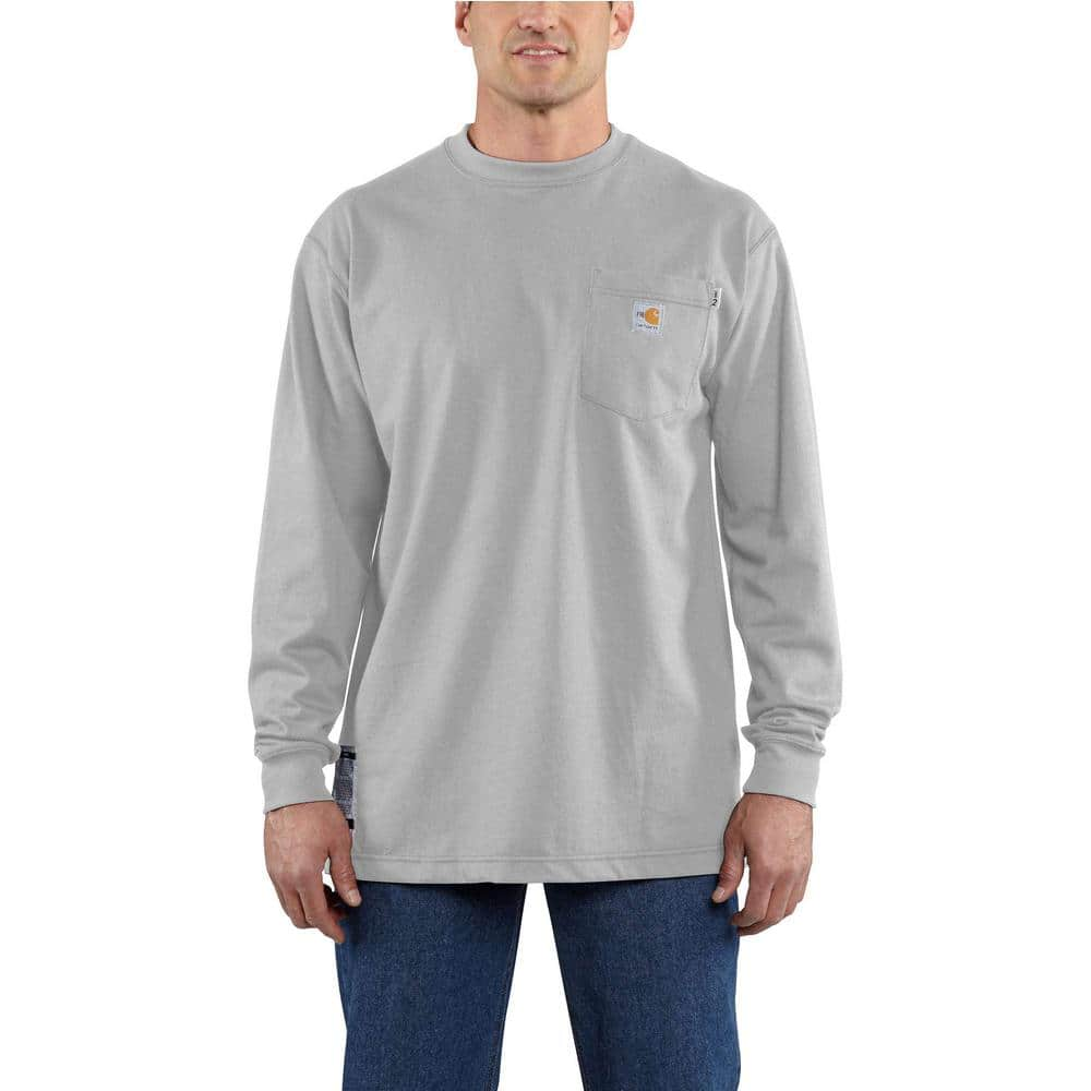 Carhartt Men's Regular Large Light Gray FR Force Cotton Long Sleeve T-Shirt  100235-051 - The Home Depot