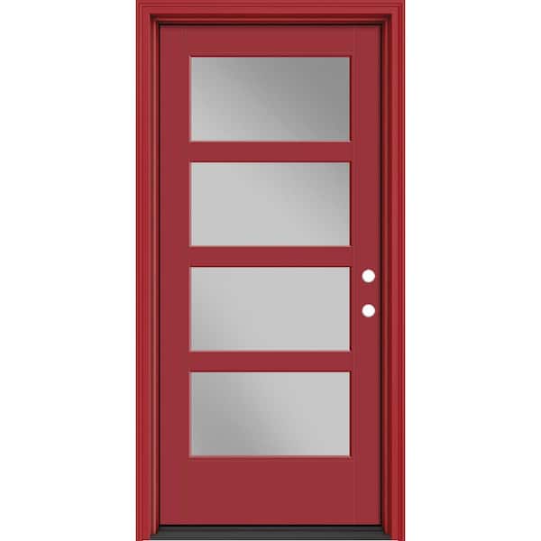 Masonite Performance Door System 36 in. x 80 in. VG 4-Lite Left-Hand Inswing Clear Red Smooth Fiberglass Prehung Front Door