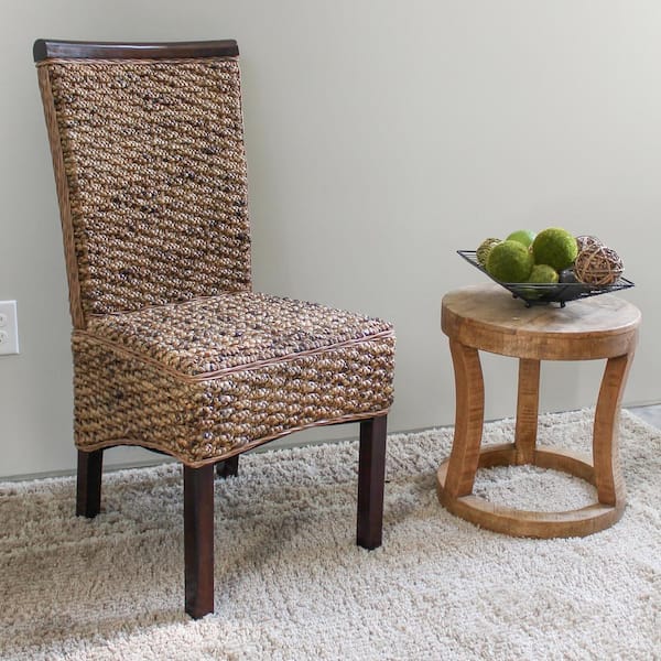 Unbranded Bunga Hyacinth Weave Dining Chair with Mahogany Hardwood Frame