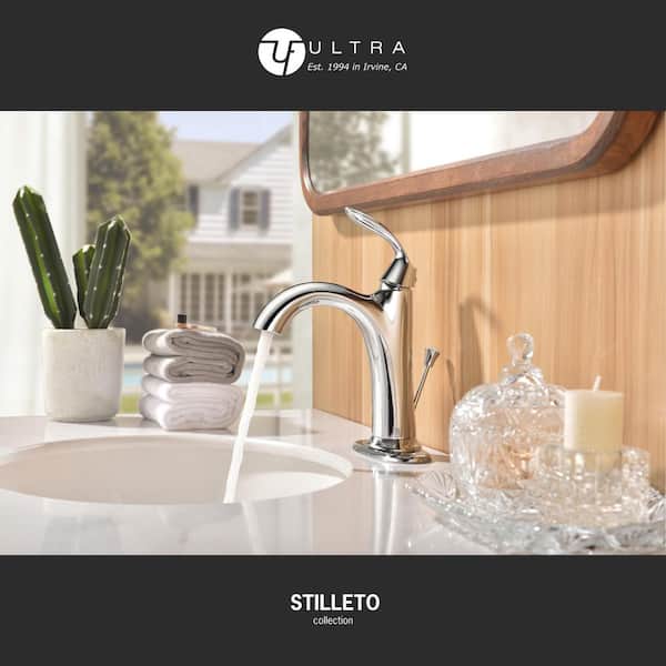 Stilleto Single-Handle Lavatory Mid-Arc Single Hole Bathroom Sink Faucet in Chrome Polished