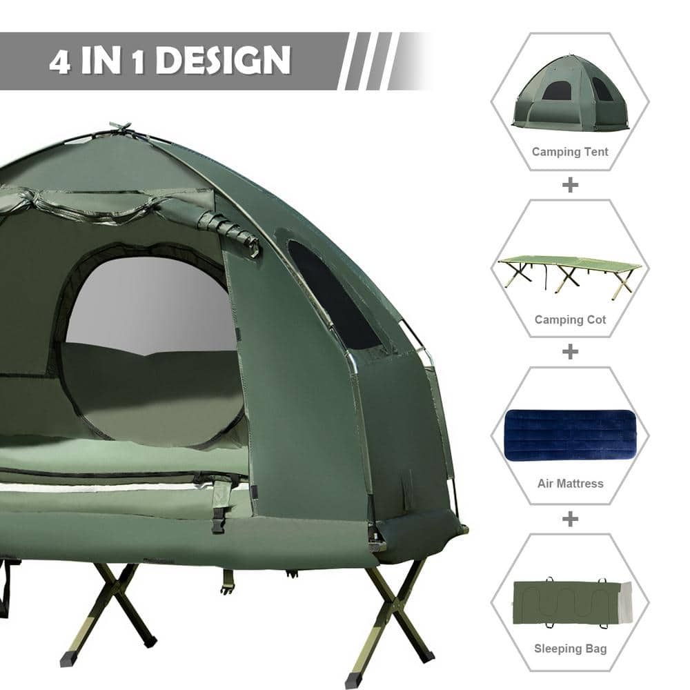 Green Four Season Solo Dome Camping Tent with Carry Bag