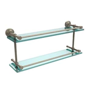 Waverly Place 22 in. L x 8 in. H x 5 in. W 2-Tier Clear Glass Bathroom Shelf with Gallery Rail in Antique Pewter