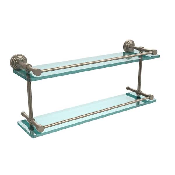 Allied Brass Waverly Place 22 in. L x 8 in. H x 5 in. W 2-Tier Clear Glass Bathroom Shelf with Gallery Rail in Antique Pewter