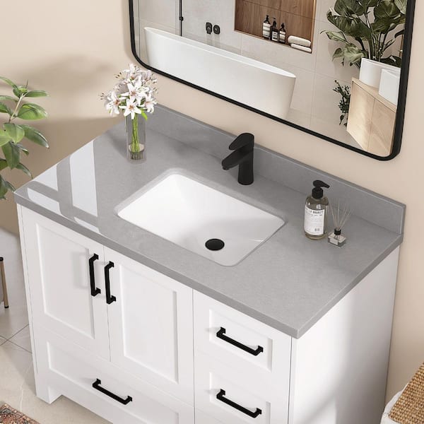 Zeafive 42 in. W x 22 in. D Engineered Stone Marble White Rectangular ...