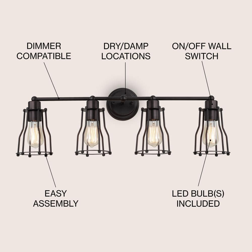 Florence 29.5" Oil-Rubbed Bronze Industrial Vanity Light with Clear Metal Shade