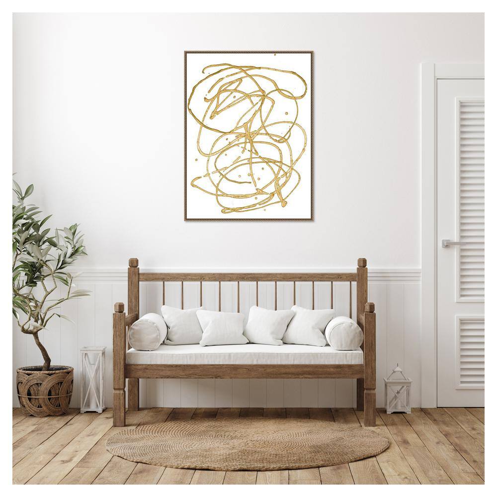 Gold Abstract Beaded Perimeter Framed Canvas Wall Art, 32 x 42