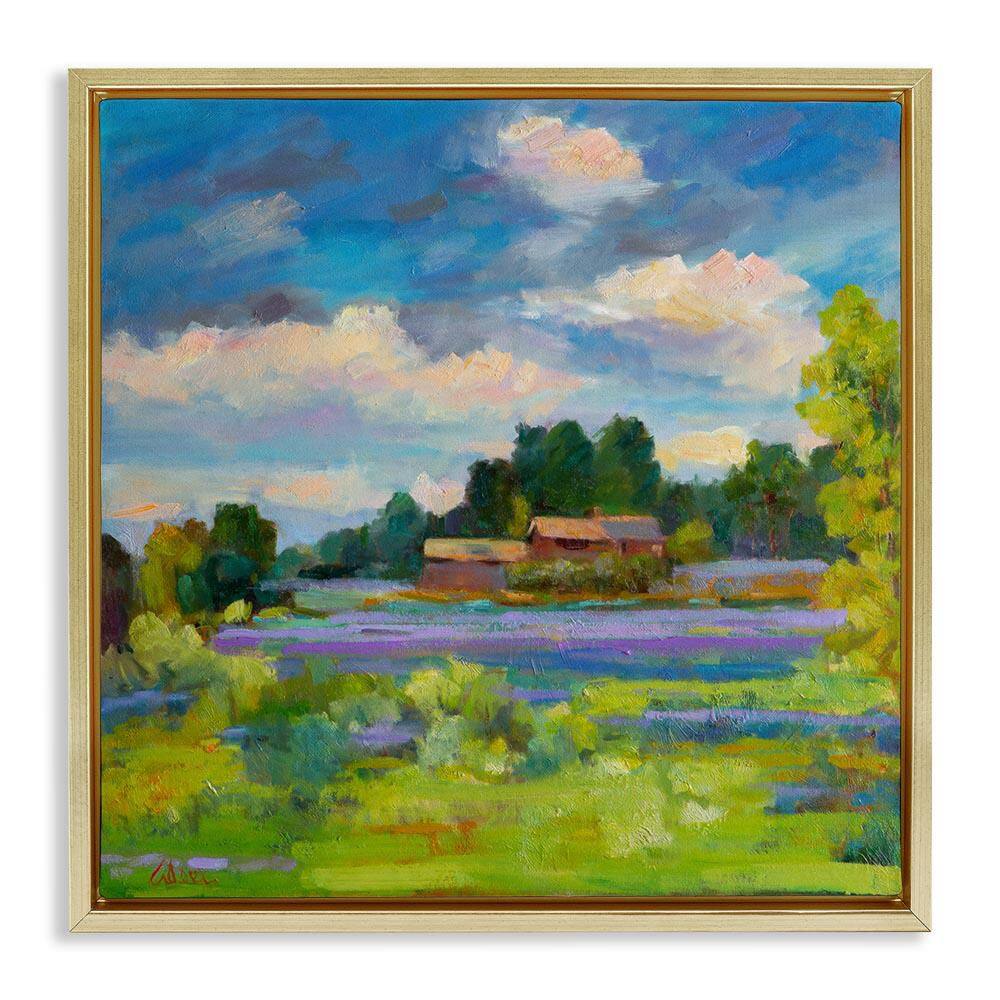 Lavender Countryside Landscape by Alexi Fine Gold Floater Frame Nature Graphic Art Print 25 in. x 25 in.
