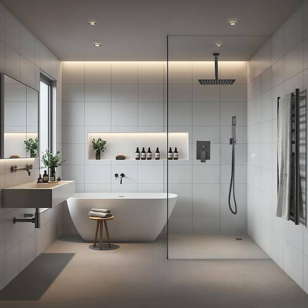 Rainfall Single Handle 2-Spray Shower Faucet 2.2 GPM with Pressure Balance,Ceiling Mount in Matte Black (Valve Included)