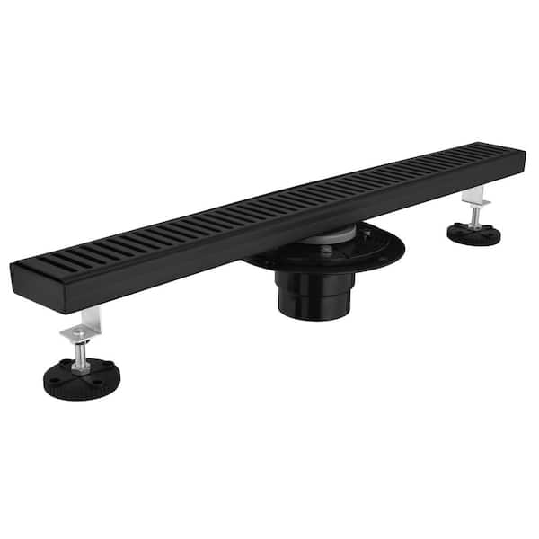 Tahanbath 24 in. Linear Shower Drain with Removable Quadrato Pattern Grate in Matte Black