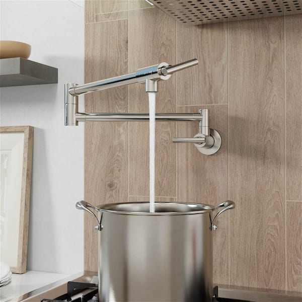 Wall Mount Kitchen Faucet Pot Filler Faucet Double-Handle in Brushed Nickel