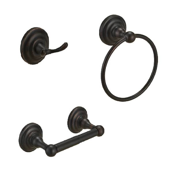 BWE 3-Piece Bath Hardware Set Bathroom Accessories Set Toilet Paper Holder, Towel Hook and Towel Ring in Oil Rubbed Bronze