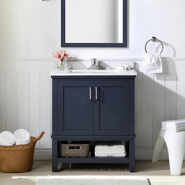 Home Decorators Collection Tupelo 30 in. W x 19 in. D x 34 in. H Single Sink Bath Vanity in Midnight Blue with White Engineered Stone Top