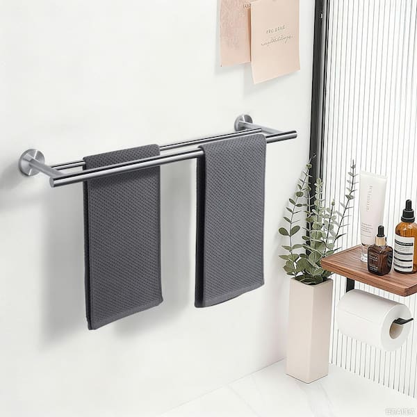 20 in. Wall Mounted Double Towel Bar in Brushed Nickel