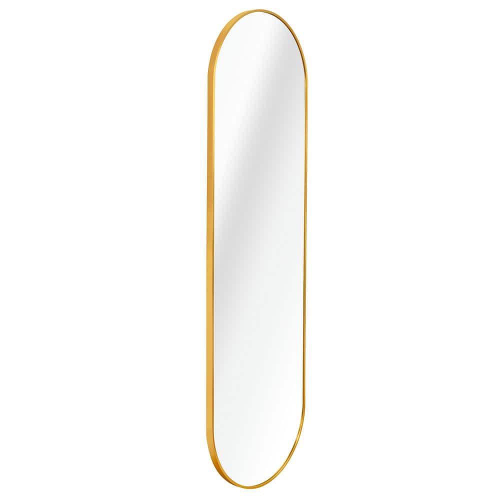 Gold Pill Shaped Bathroom Mirror 63 in. x 20 in., Large Oval Mirror for Bat