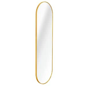 Gold Pill Shaped Bathroom Mirror 63 in. x 20 in., Large Oval Mirror for Bathroom, Oval Vanity Mirror for Wall