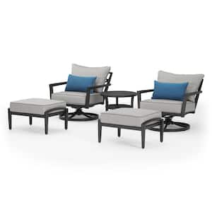 Venetia 5-Piece Aluminum Patio Conversation Seating Set with Sunbrella Gray Cushions and Motion Club Chairs