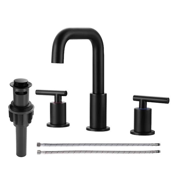 ARCORA 8 in. Widespread Double-Handle High-Arc Bathroom Sink Faucet with Drain Kit in Matte Black