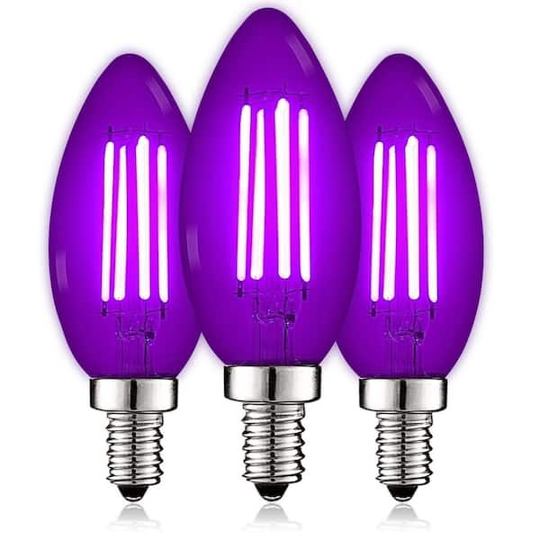LUXRITE 40-Watt Equivalent LED Purple Light Bulbs, 4.5-Watt, Colored Glass Candelabra Bulb, UL Listed, E12 Base (3-Pack)