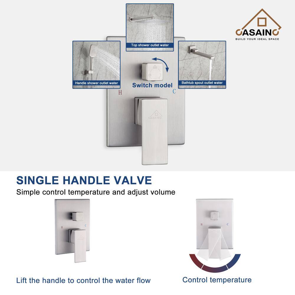 Brushed Nickel Ceiling Mounted Rain Shower System with Handheld