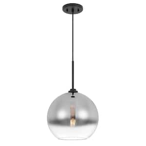 Phantasm II 12 in. x 12 in. x 18 in. 1-Light Black Finish Smoke Graduated Color Glass Pendant