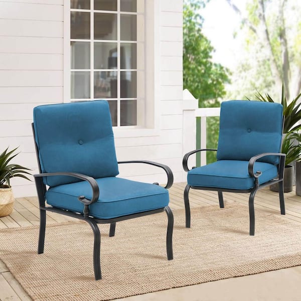 Blue metal outdoor online chairs