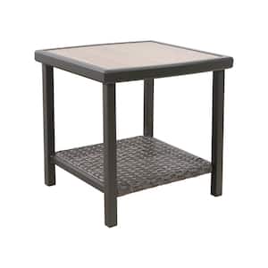 Square Metal Patio Outdoor Side Table with Lower Shelf
