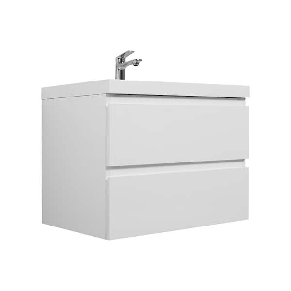 JimsMaison 30 in. W x 20 in. D x 22 in. H Wall-Mounted Bath Vanity in White with Glossy White Cultured Marble Top