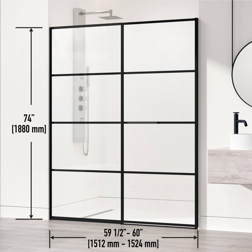 Meridian 60" Matte Black and Clear Grid Glass Shower Door