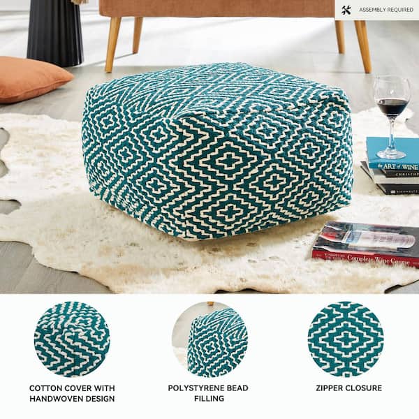 Signature DESIGN BY ASHLEY Brynnsen Teal/Ivory Cotton Square Pouf