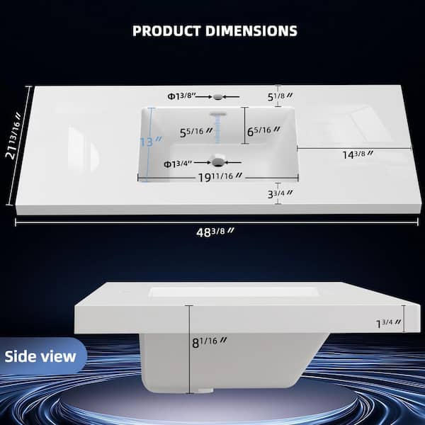 Zeafive Tor 48 in. W x 22 in. D Solid Surface Cultured Marble
