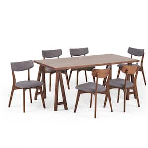 Chazz 7-Piece Rectangle Wood Top Dark Grey and Walnut Standard Height Table Set