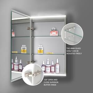 20 in. W x 26 in. H Small Rectangular Silver Aluminum Surface Mount Wall Medicine Cabinet with Mirror and LED Light