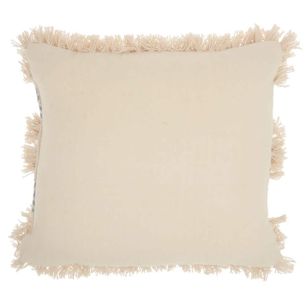 Ocean Blue and Beige Cotton Diamond Stripe 18'' Square Throw Pillow