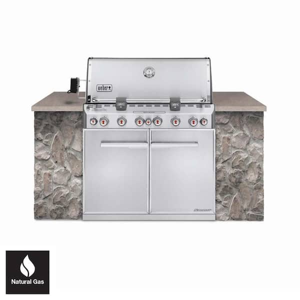 Weber Summit S-660 6-Burner Built-In Natural Gas Grill in Stainless Steel with grill cover and Built-In Thermometer