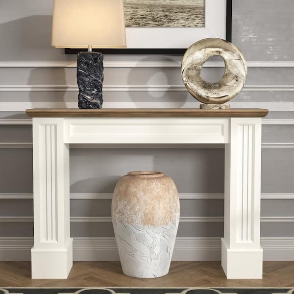 GALANO Plunto 46.5 in. Ivory with Knotty Oak Rectangle Engineer Wood Console Table