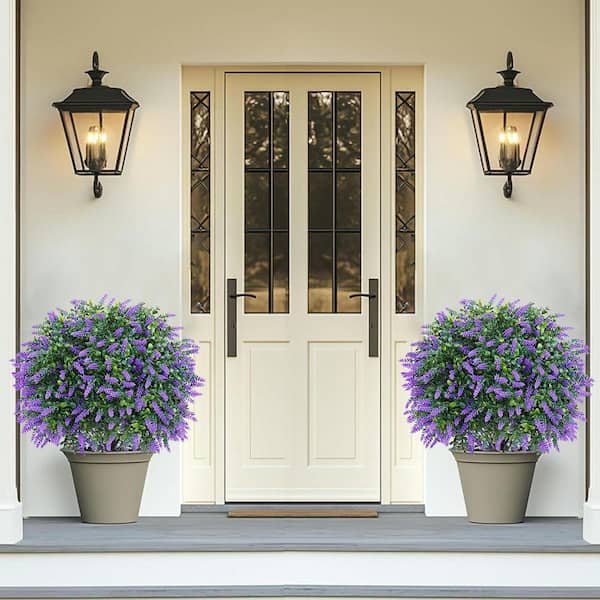 16 in. Purple Boxwood Topiary Ball with Lavender Outdoor Artifical Shrub 2-Pack