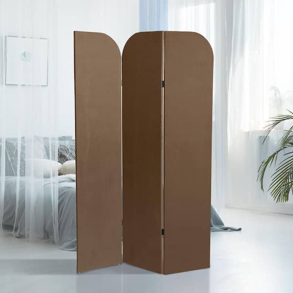 Oriental Furniture 6 ft. Brown 3-Panel Modern Arch Velvet Room Divider