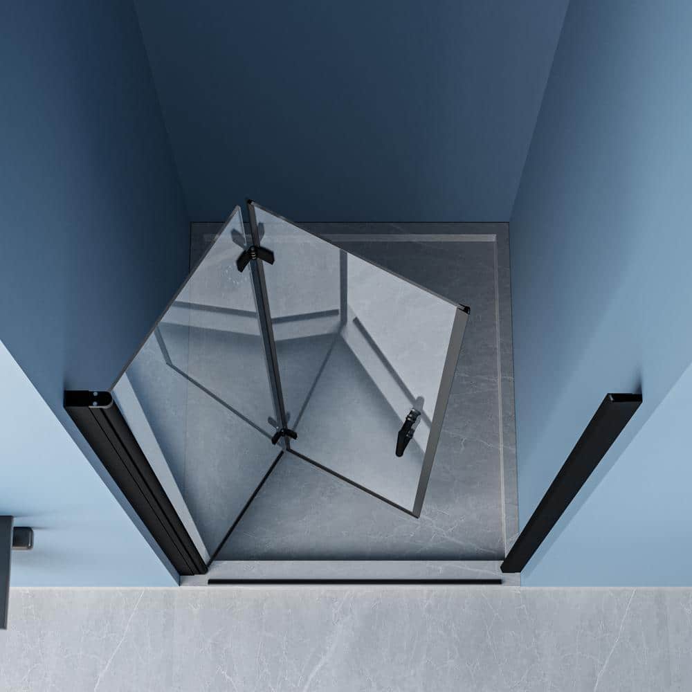 Matte Black Frameless Glass Bifold Shower Door 30" x 72"