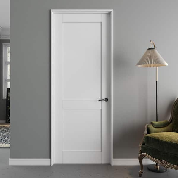 30 in. x 80 in. 2-Panled Blank Left-Handed Primed Solid Core Wood Ready to Assemble Interior Door Single Prehung Door