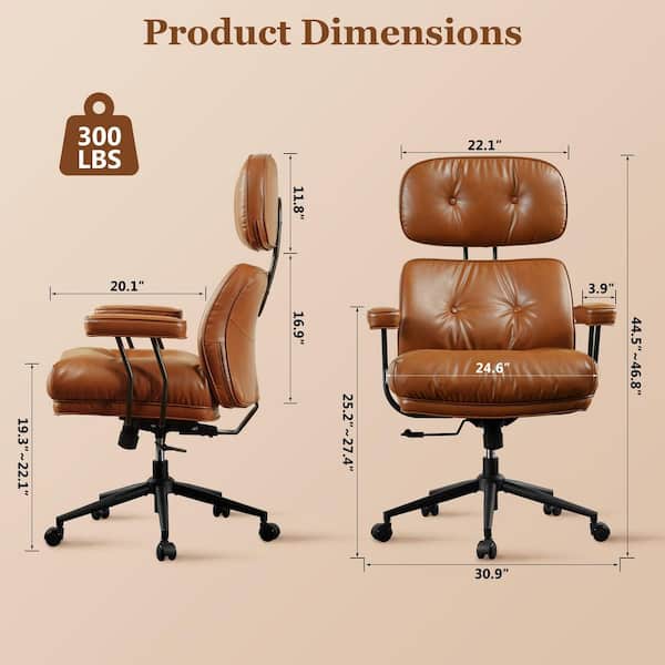 Kro PU Fabric Swivel Ergonomic Office Task Chair in Light Brown with Recliner High Back Lumbar Support Adjustable Arms