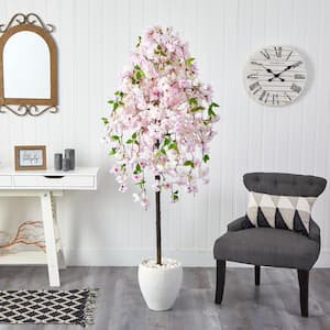 70 in. Cherry Blossom Artificial Tree in White Planter