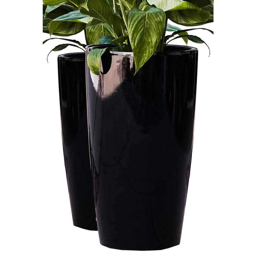 XBRAND 30 in. Tall Black Nested Plastic SelfWatering Indoor Outdoor