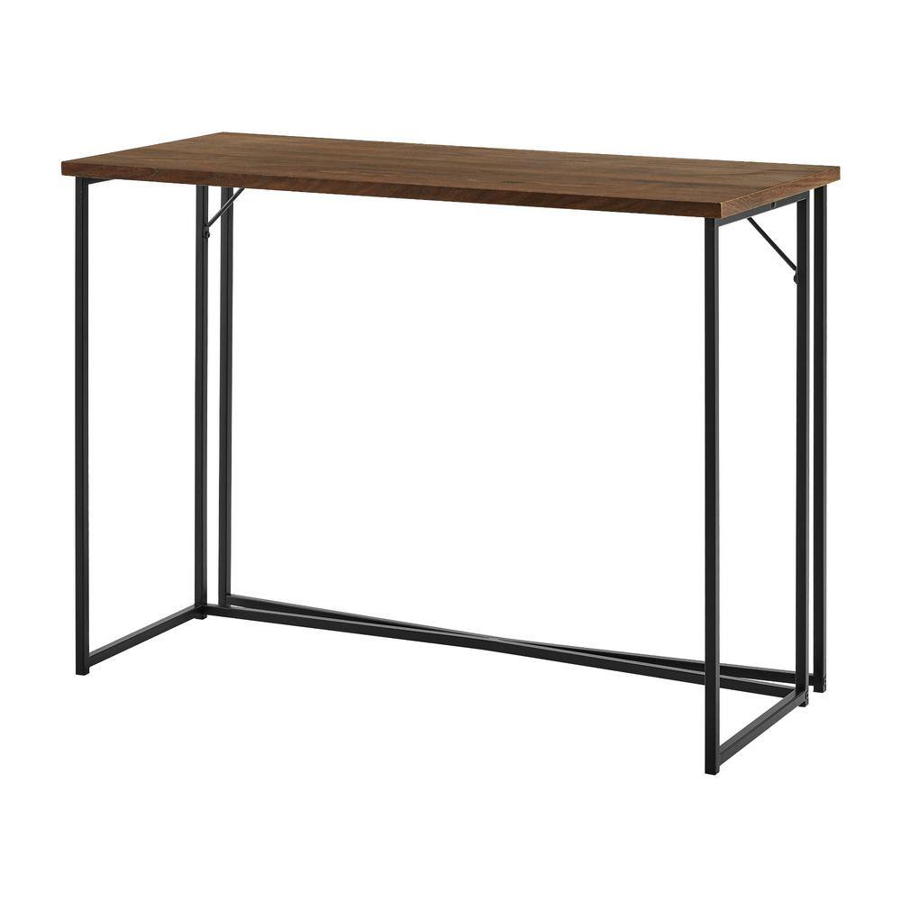 Dark Walnut and Black Metal Y-Leg Writing Desk