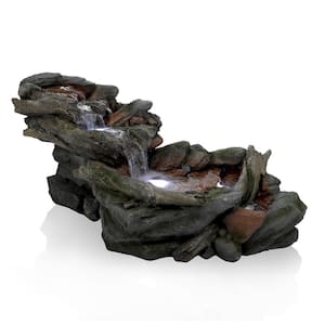 60 in. Long Outdoor 3-Tier Rainforest Rock River Water Fountain with LED Lights