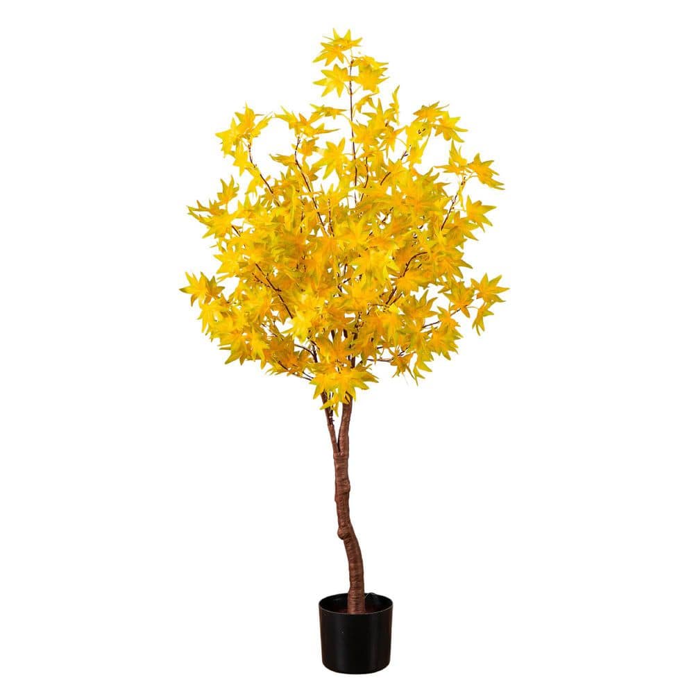 Nearly Natural 4 ft. Pre-Lit Yellow Autumn Maple Artificial Fall Tree ...