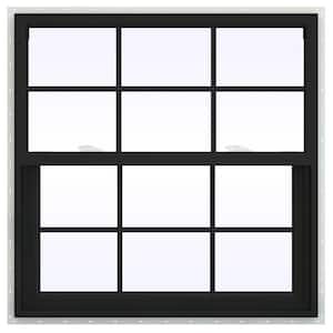 36 in. x 36 in. V-2500 Series Bronze Exterior/White Interior FiniShield Vinyl Single Hung Window, Colonial Grids/Grilles