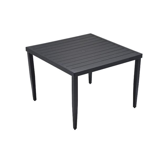 Cavallo Black Square Aluminum Outdoor Dining Table with Umbrella Hole