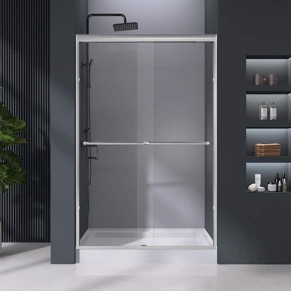 44 to 48 in. W x 72 in. H Double Sliding Shower Door in Chrome Framed Bypass Alcove Shower Door with Clear Glass