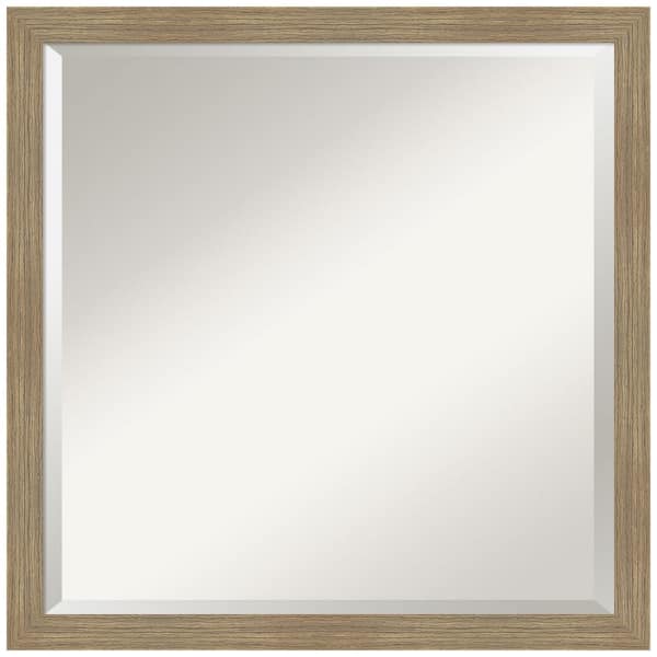 Amanti Art Woodgrain Stripe 22 in. x 22 in. Beveled Casual Square Wood Framed Wall Mirror in Brown